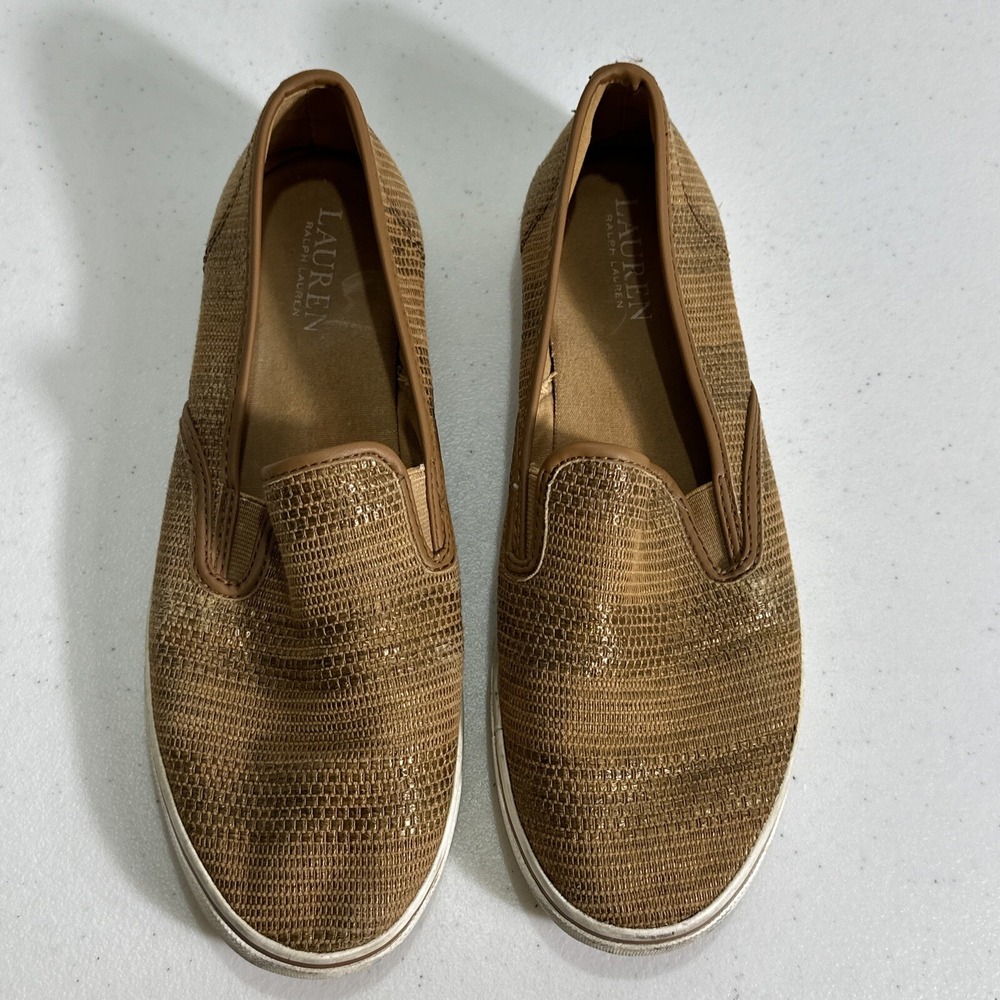 Ralph Lauren Womens Size 9 Janis Tan Slip On Women Loafer Sneaker Woven